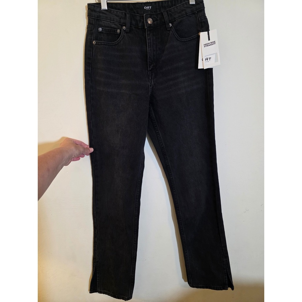 OAT New York High Rise Straight Leg Jeans Washed Black 100% Cotton Size 26 NWT